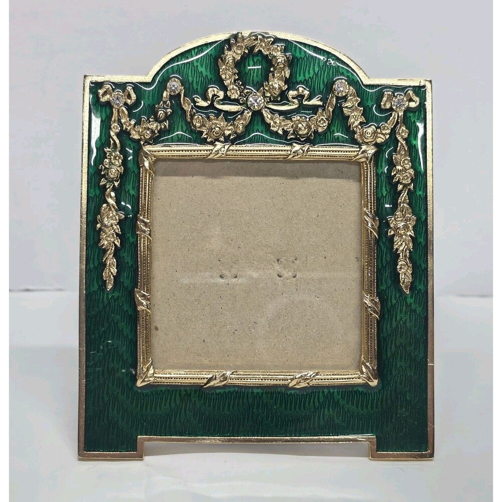 Terragrafics French Empire Green Enamel Bows Swags Picture Frame Vintage 80s